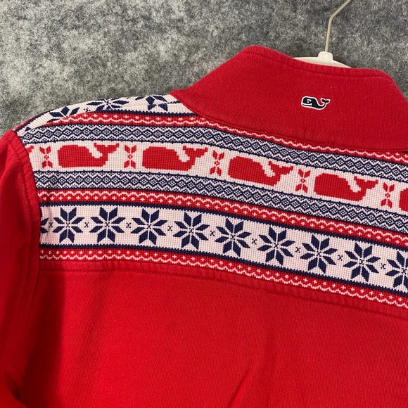 Vineyard Vines Sweatshirt XS Red Fleece Shep 1/4 Zip Long Sleeve Fair Isle - Picture 4 of 9
